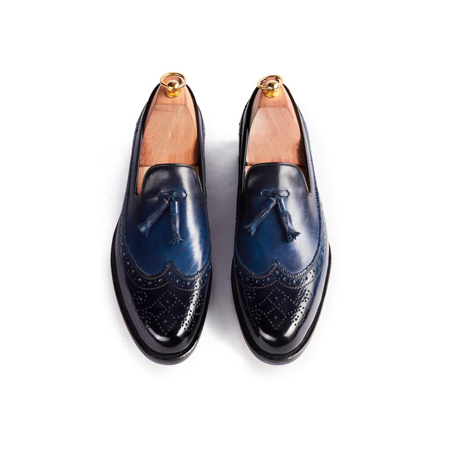 Edward Navy Blue Patina Tassel Loafer