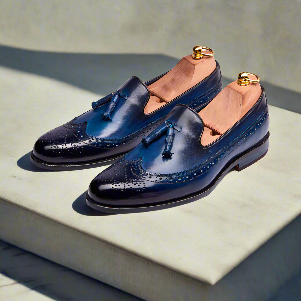 Edward Navy Blue Patina Tassel Loafer - Main Image