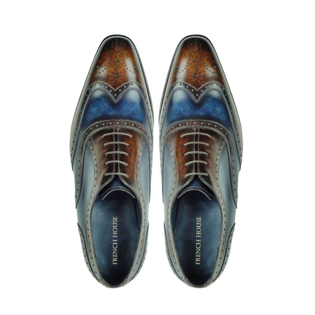 Dylan Tan & Navy Blue Patina Wingtip Oxford