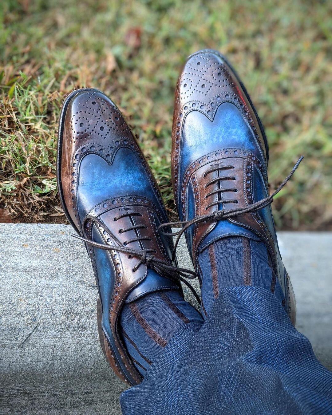 Dylan Tan & Navy Blue Patina Wingtip Oxford