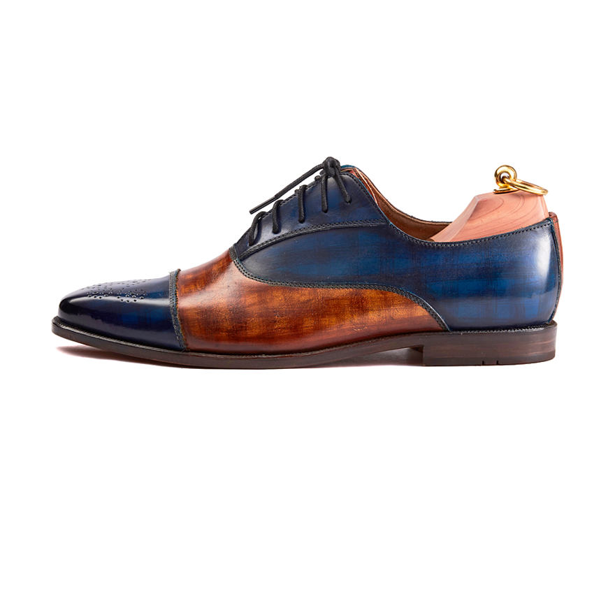 Henry Tan & Navy Blue Patina Toe Cap Oxford