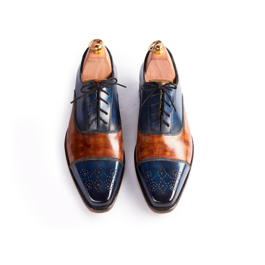 Henry Tan & Navy Blue Patina Toe Cap Oxford