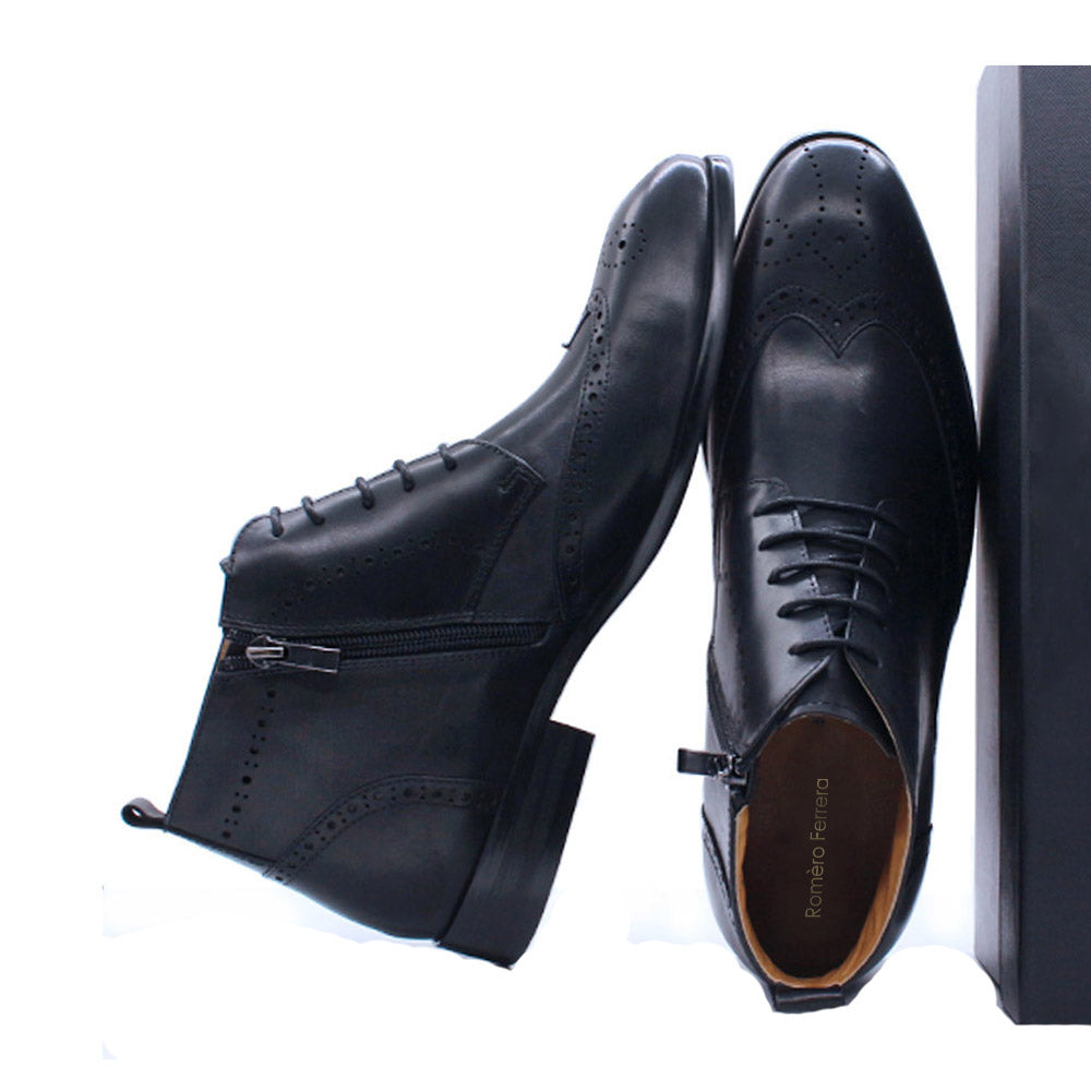 Flint Black Wingtip Derby Zip Lace Up Boot
