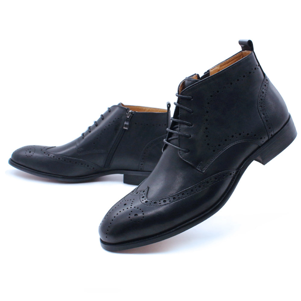 Flint Black Wingtip Derby Zip Lace Up Boot