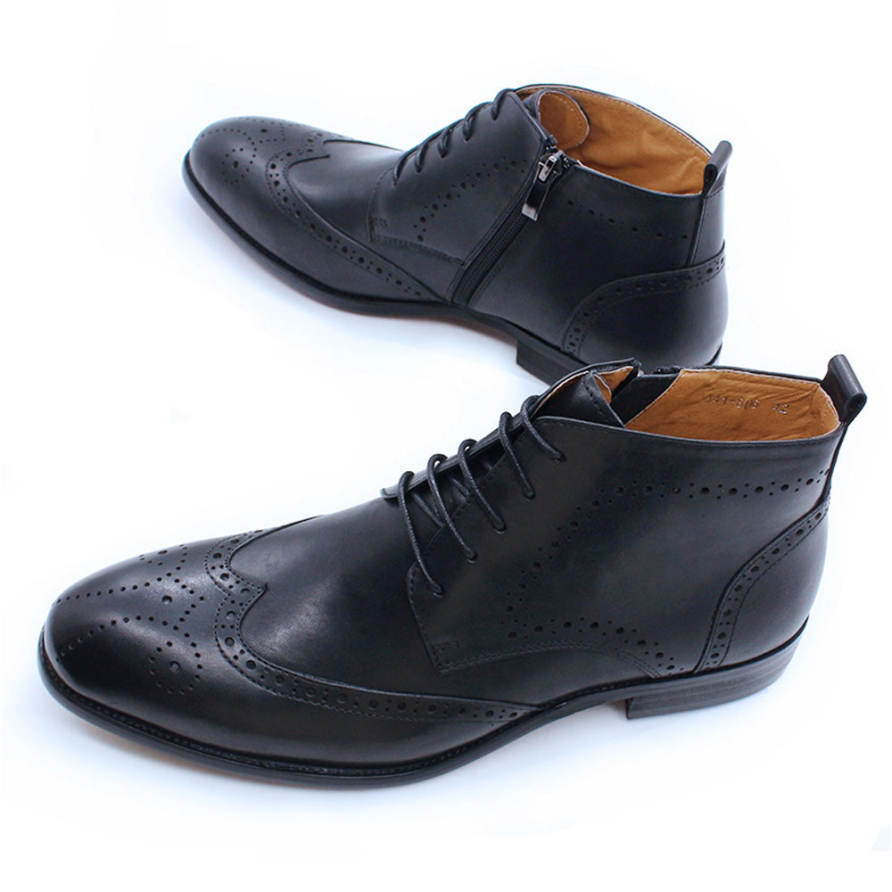 Flint Black Wingtip Derby Zip Lace Up Boot