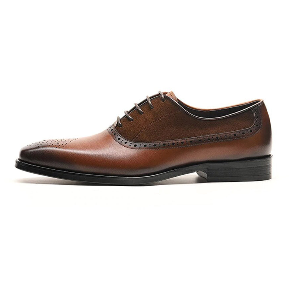 Brown Leather Tan Suede Formal Oxford Brogue Lace Up Shoes for Men. Manmade Comfortable Sole. Customization Available.