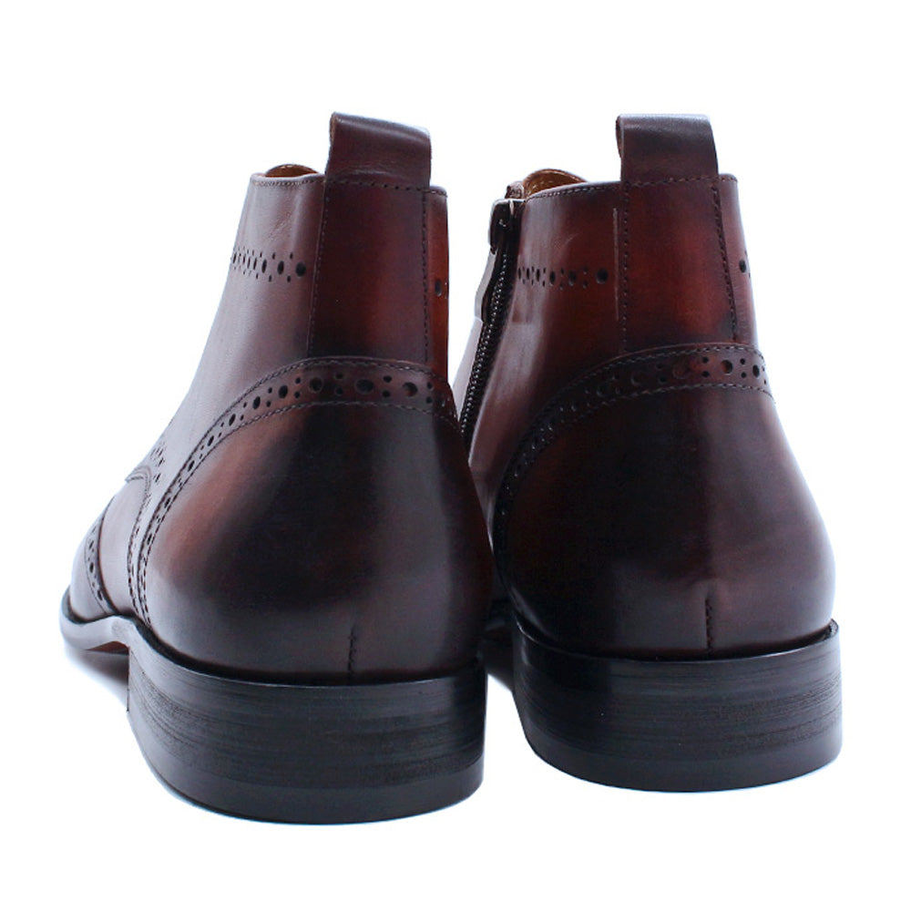 Flint Tan Wingtip Patina Derby Zip Lace Up Boot