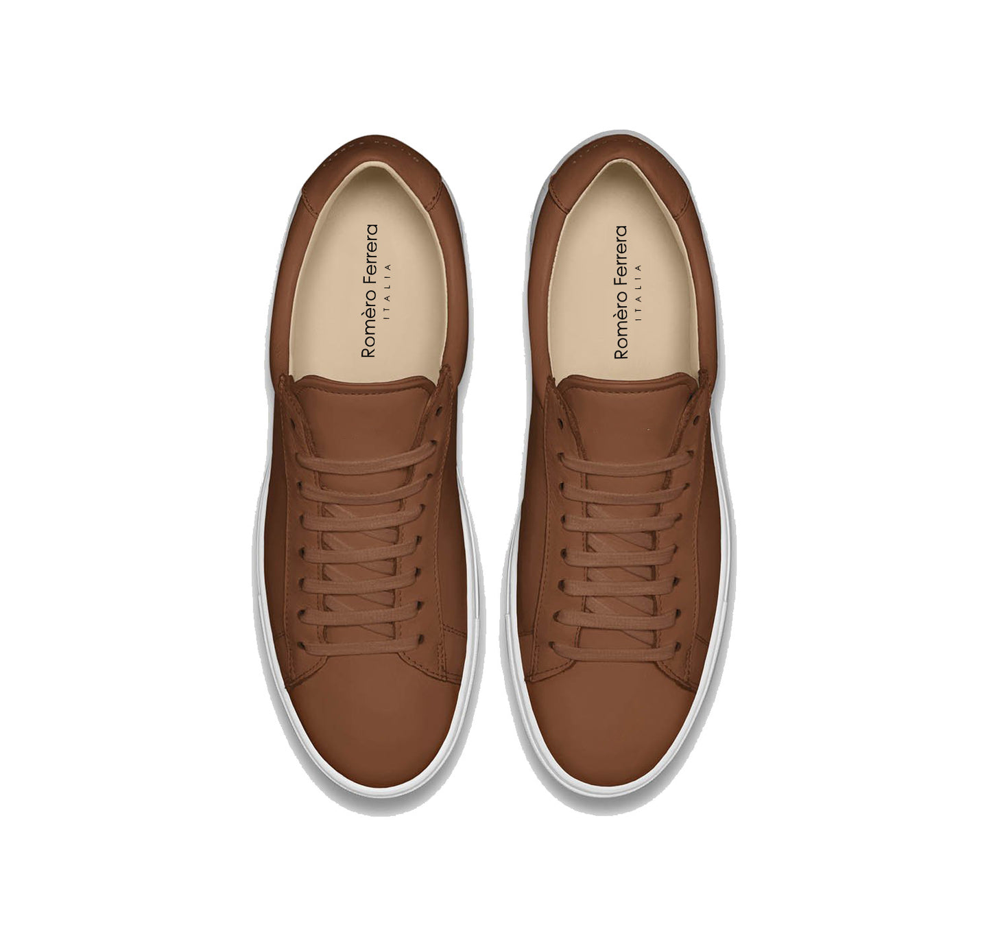 Brown Tan Leather Low Top Lace Up Sneaker for Men. White Comfortable Cup Sole.