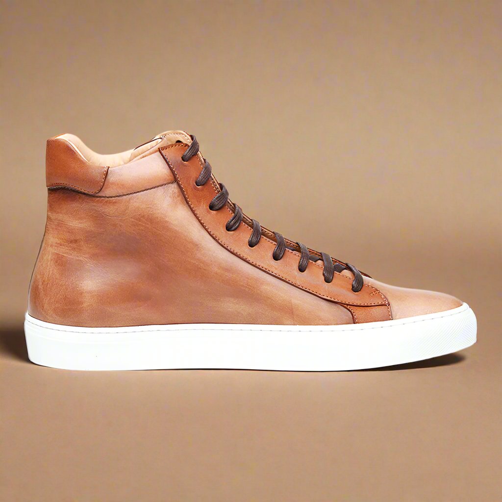 John Tan Patina Finish High Top Sneaker
