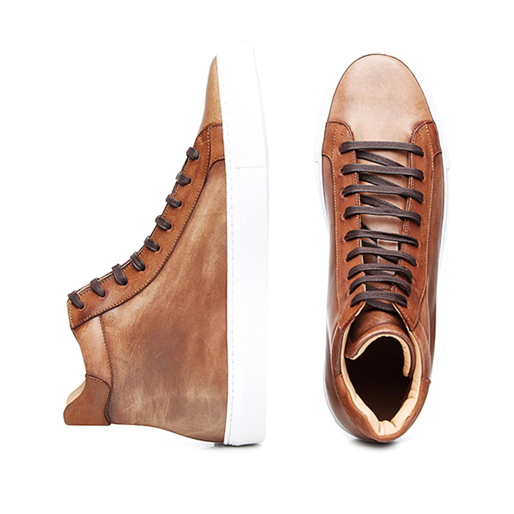 John Tan Patina Finish High Top Sneaker