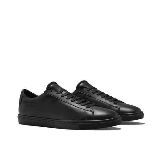 Black Leather Low Top Lace Up Sneaker for Men. Black Comfortable Cup Sole.