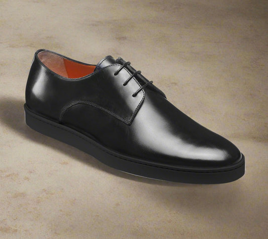 Black Formal Derby Lace Up Sneaker for Men. Black Comfortable Cup Sole.