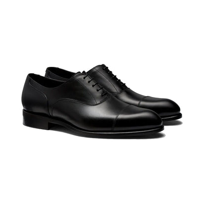 Black Leather Formal Oxford Toe Cap Lace Up Shoes for Men. Manmade Comfortable Sole. Customization Available.
