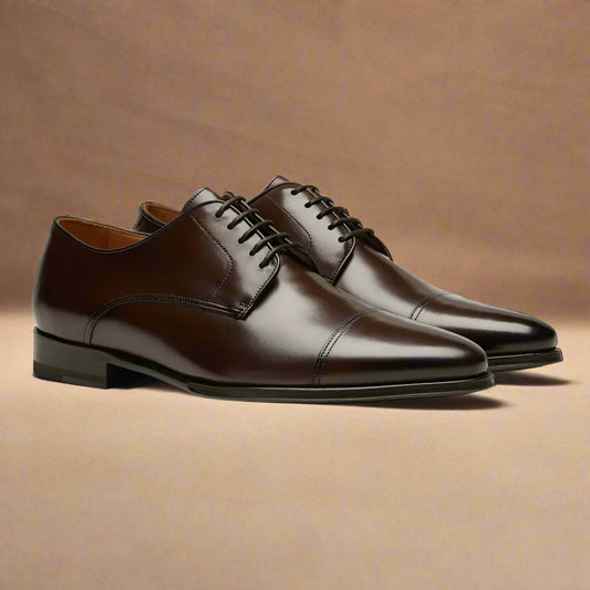 Dark Brown Leather Formal Derby Lace Up Shoes for Men. Manmade Comfortable Sole. Customization Available.