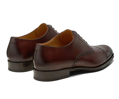 Brown Leather Formal Toe Cap Oxford Brogue Lace Up Shoes for Men. Manmade Comfortable Sole. Customization Available.