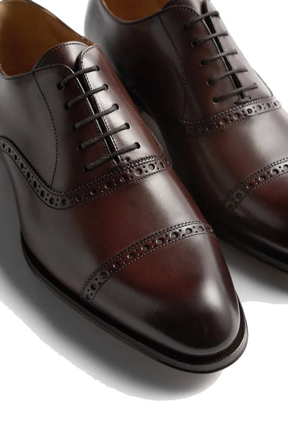 Brown Leather Formal Toe Cap Oxford Brogue Lace Up Shoes for Men. Manmade Comfortable Sole. Customization Available.
