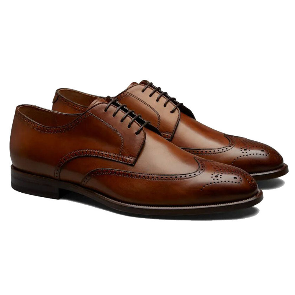 Tan Leather Formal Derby Brogue Lace Up Shoes for Men. Manmade Comfortable Sole. Customization Available.
