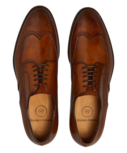 Tan Leather Formal Derby Brogue Lace Up Shoes for Men. Manmade Comfortable Sole. Customization Available.