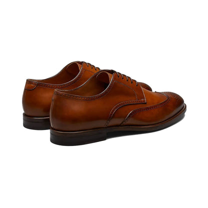 Tan Leather Formal Derby Brogue Lace Up Shoes for Men. Manmade Comfortable Sole. Customization Available.