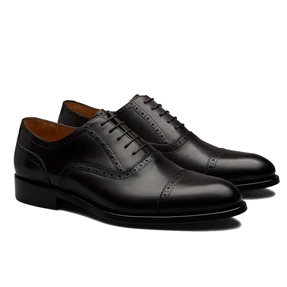 Black Leather Formal Toe Cap Oxford Brogue Lace Up Shoes for Men. Manmade Comfortable Sole. Customization Available.