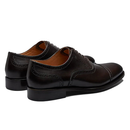 Black Leather Formal Toe Cap Oxford Brogue Lace Up Shoes for Men. Manmade Comfortable Sole. Customization Available.