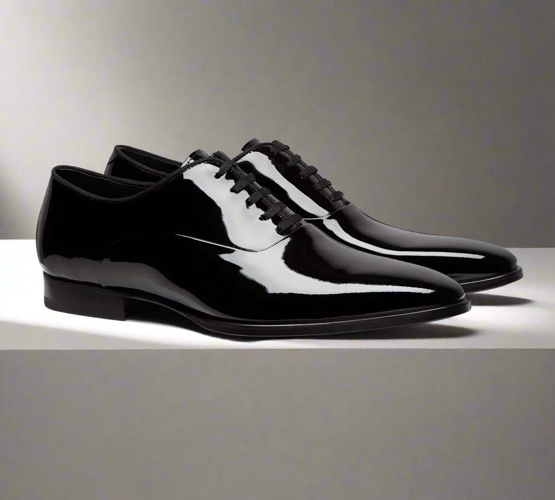 Black Patent Leather Formal Oxford Lace Up Shoes for Men. Manmade Comfortable Sole. Customization Available.