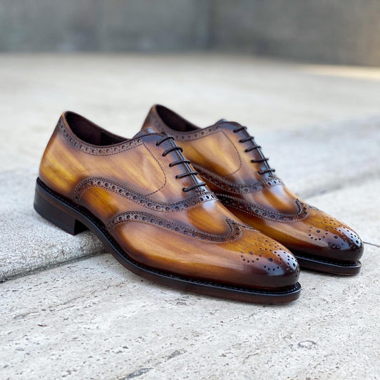 Sanders Cognac Patina Wingtip Oxford