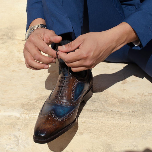 Dylan Tan & Navy Blue Patina Wingtip Oxford