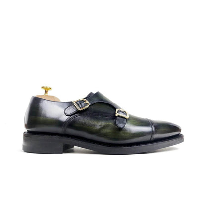 Mathew Olive Green Patina Toecap Double Monk Strap