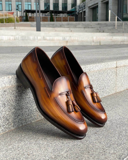 Lucas Tan Patina Tassel Loafer