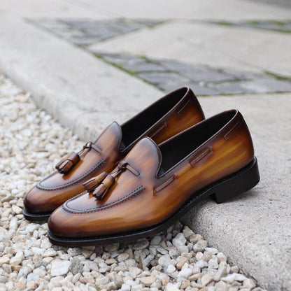 Lucas Tan Patina Tassel Loafer