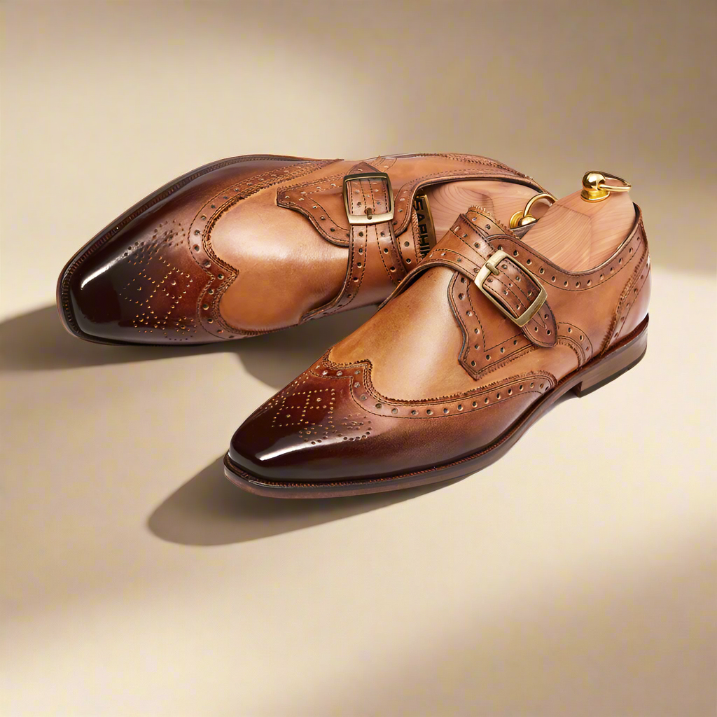 Bran Tan Patina Wingtip Single Monk Strap
