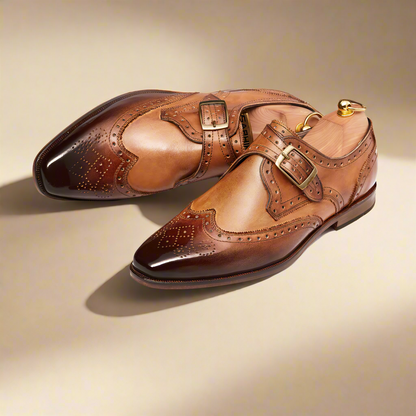 Bran Tan Patina Wingtip Single Monk Strap