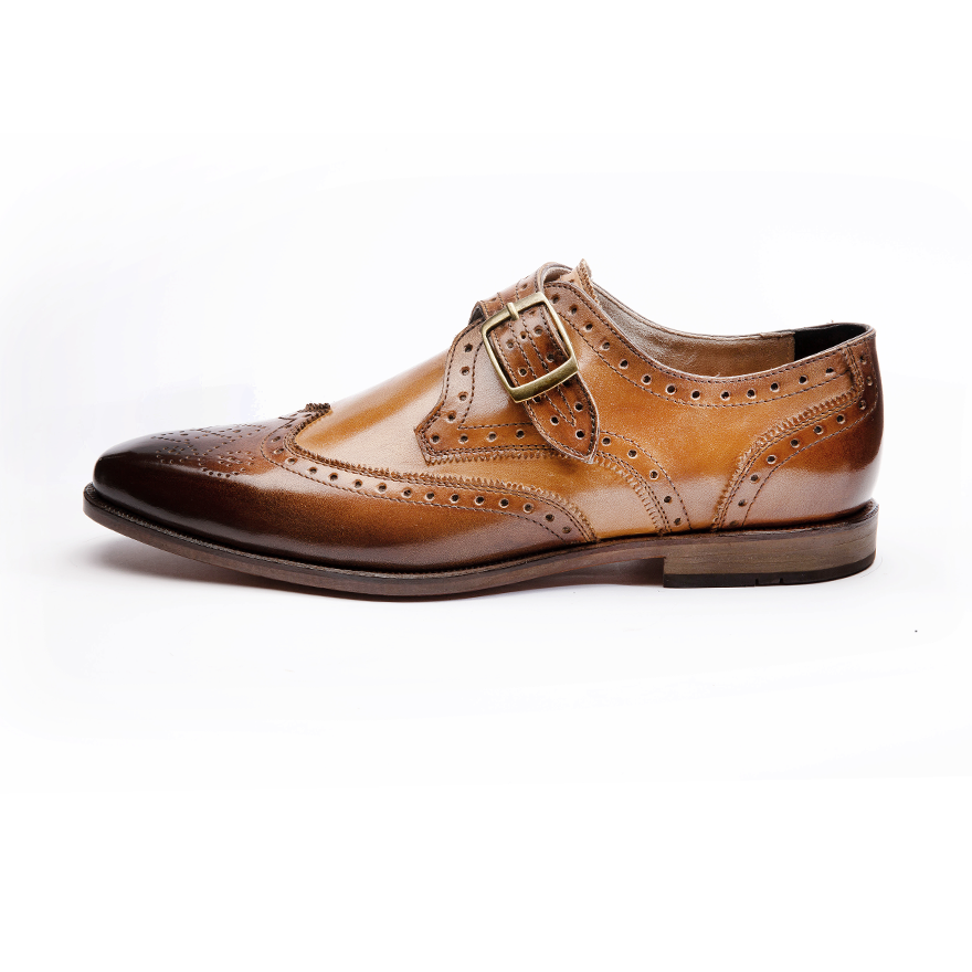Bran Tan Patina Wingtip Single Monk Strap