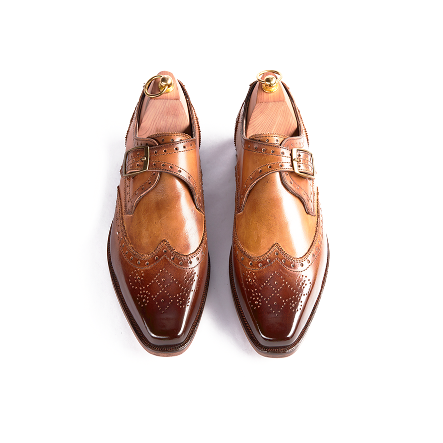 Bran Tan Patina Wingtip Single Monk Strap