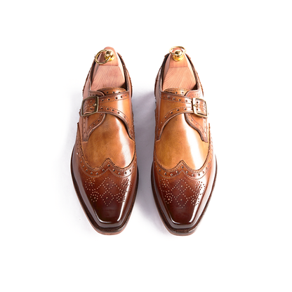 Bran Tan Patina Wingtip Single Monk Strap
