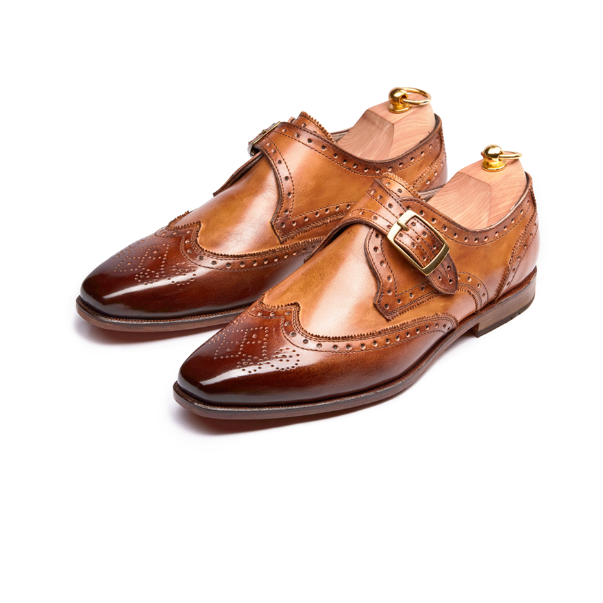 Bran Tan Patina Wingtip Single Monk Strap