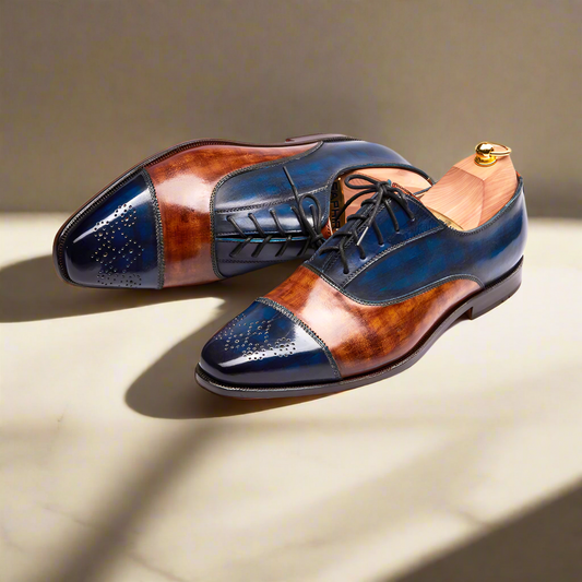 Henry Tan & Navy Blue Patina Toe Cap Oxford