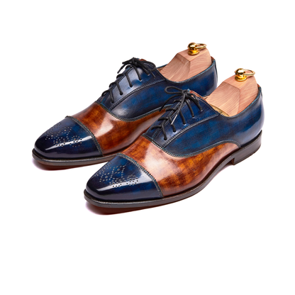 Henry Tan & Navy Blue Patina Toe Cap Oxford