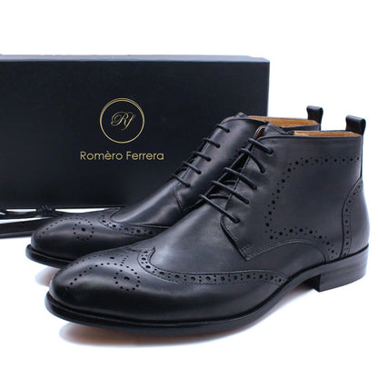 Flint Black Wingtip Derby Zip Lace Up Boot