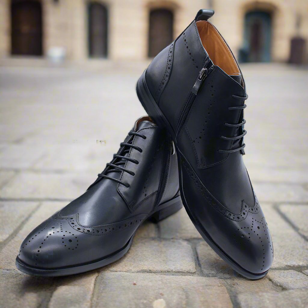 Flint Black Wingtip Derby Zip Lace Up Boot