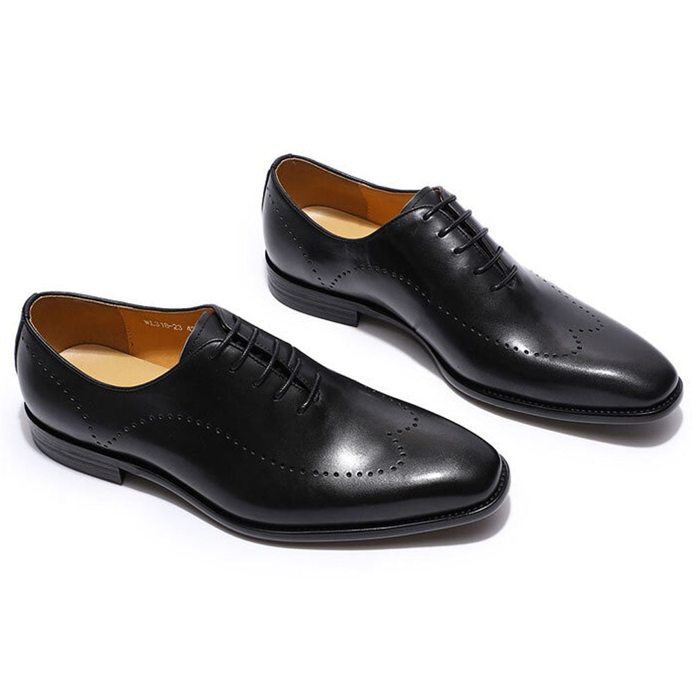 Black Leather Formal Wingtip Wholecut Oxford Brogue Lace Up Shoes for Men. Manmade Comfortable Sole. Customization Available.