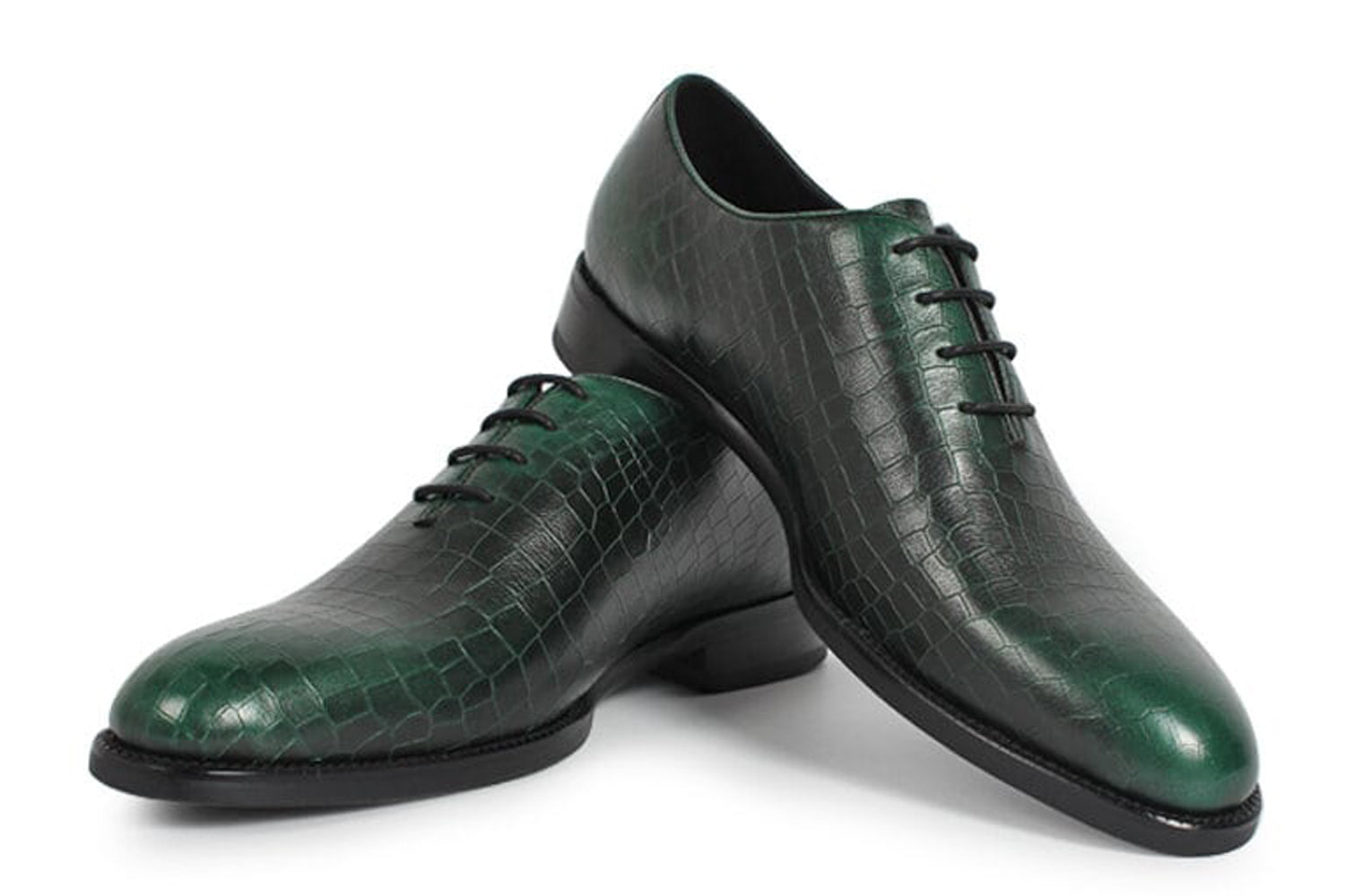 Green Croco Print Leather Formal Wholecut Oxford Lace Up Shoes for Men. Manmade Comfortable Sole. Customization Available.