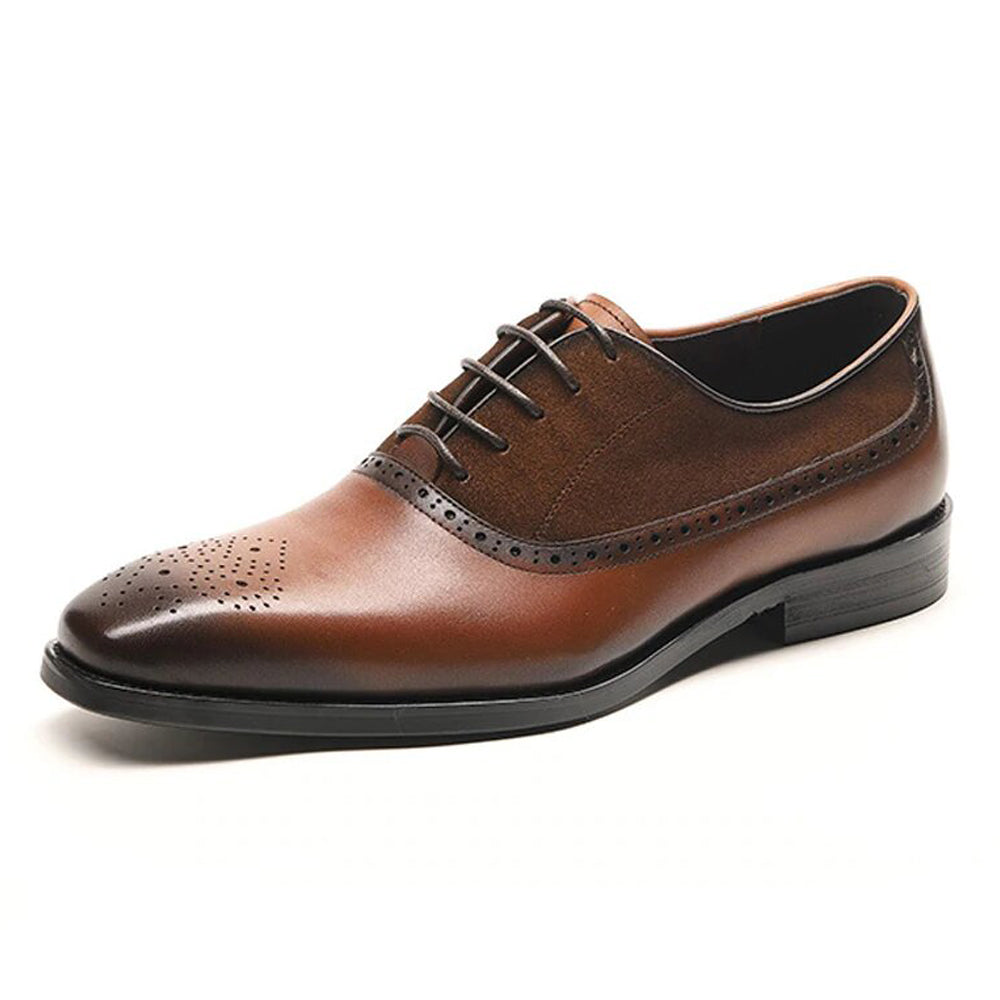Brown Leather Tan Suede Formal Oxford Brogue Lace Up Shoes for Men. Manmade Comfortable Sole. Customization Available.
