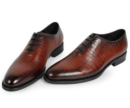 Tan Croco Print Leather Formal Wholecut Oxford Lace Up Shoes for Men. Manmade Comfortable Sole. Customization Available.