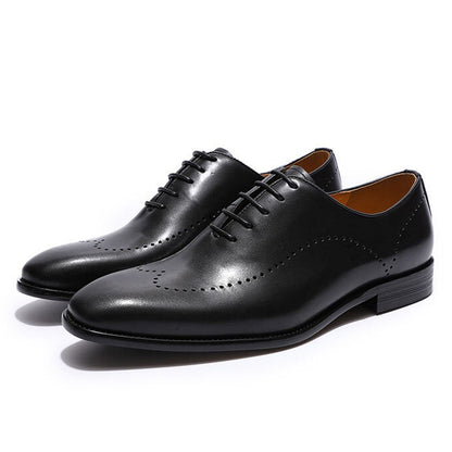 Black Leather Formal Wingtip Wholecut Oxford Brogue Lace Up Shoes for Men. Manmade Comfortable Sole. Customization Available.