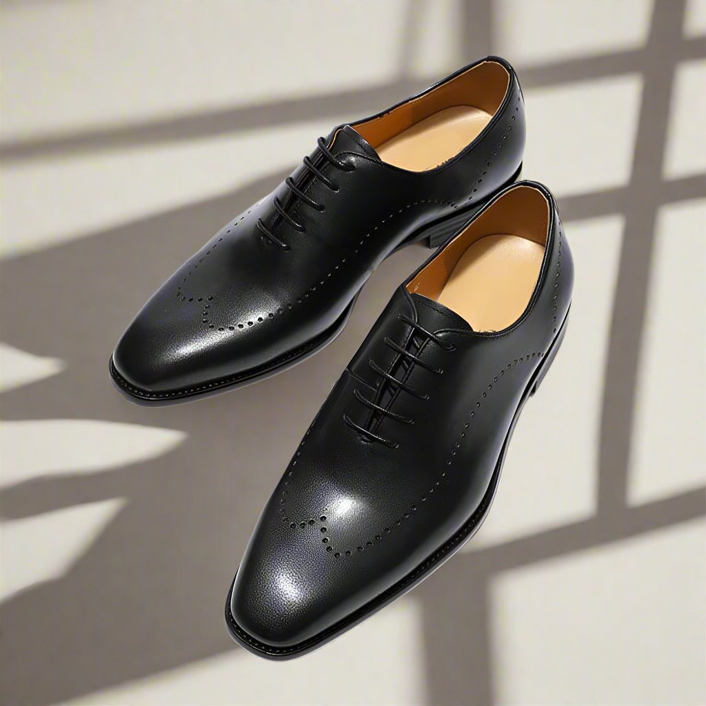 Black Leather Formal Wingtip Wholecut Oxford Brogue Lace Up Shoes for Men. Manmade Comfortable Sole. Customization Available.