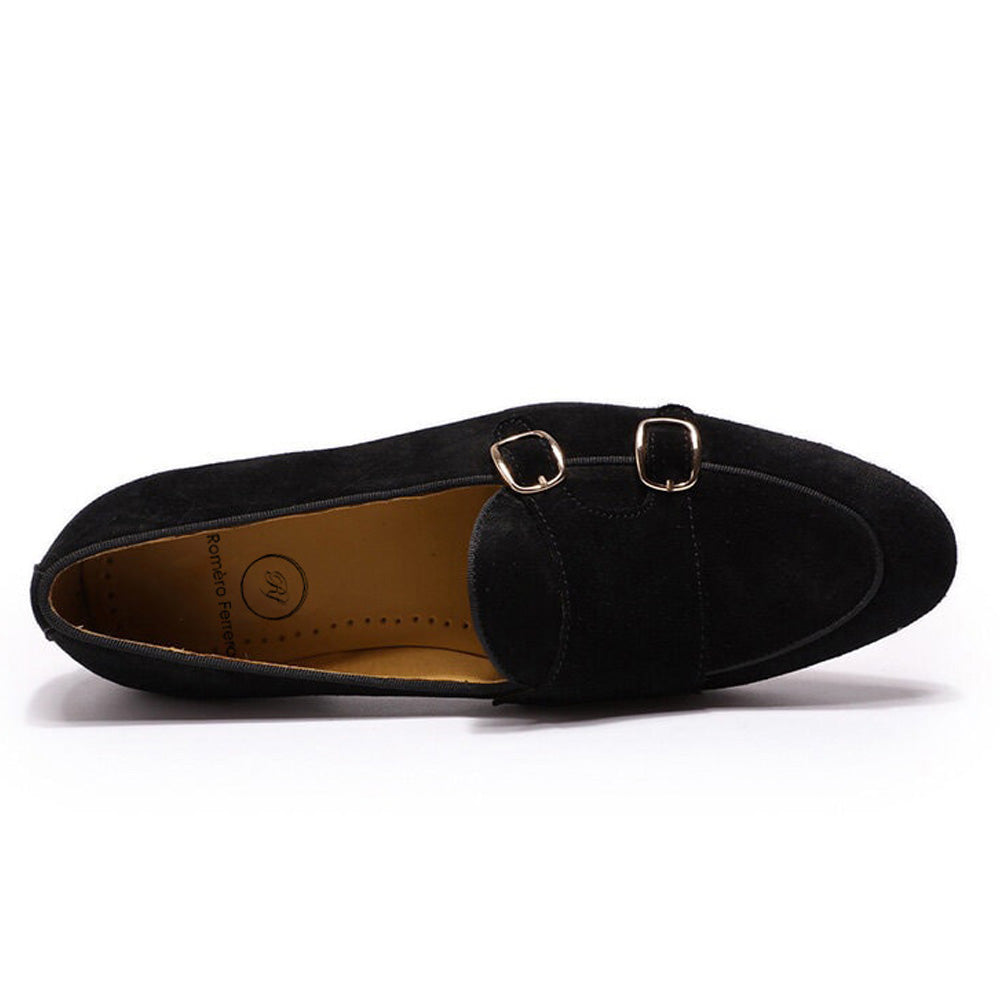 Kyobe Black Suede Monk Strap Loafer - Romèro Ferrera