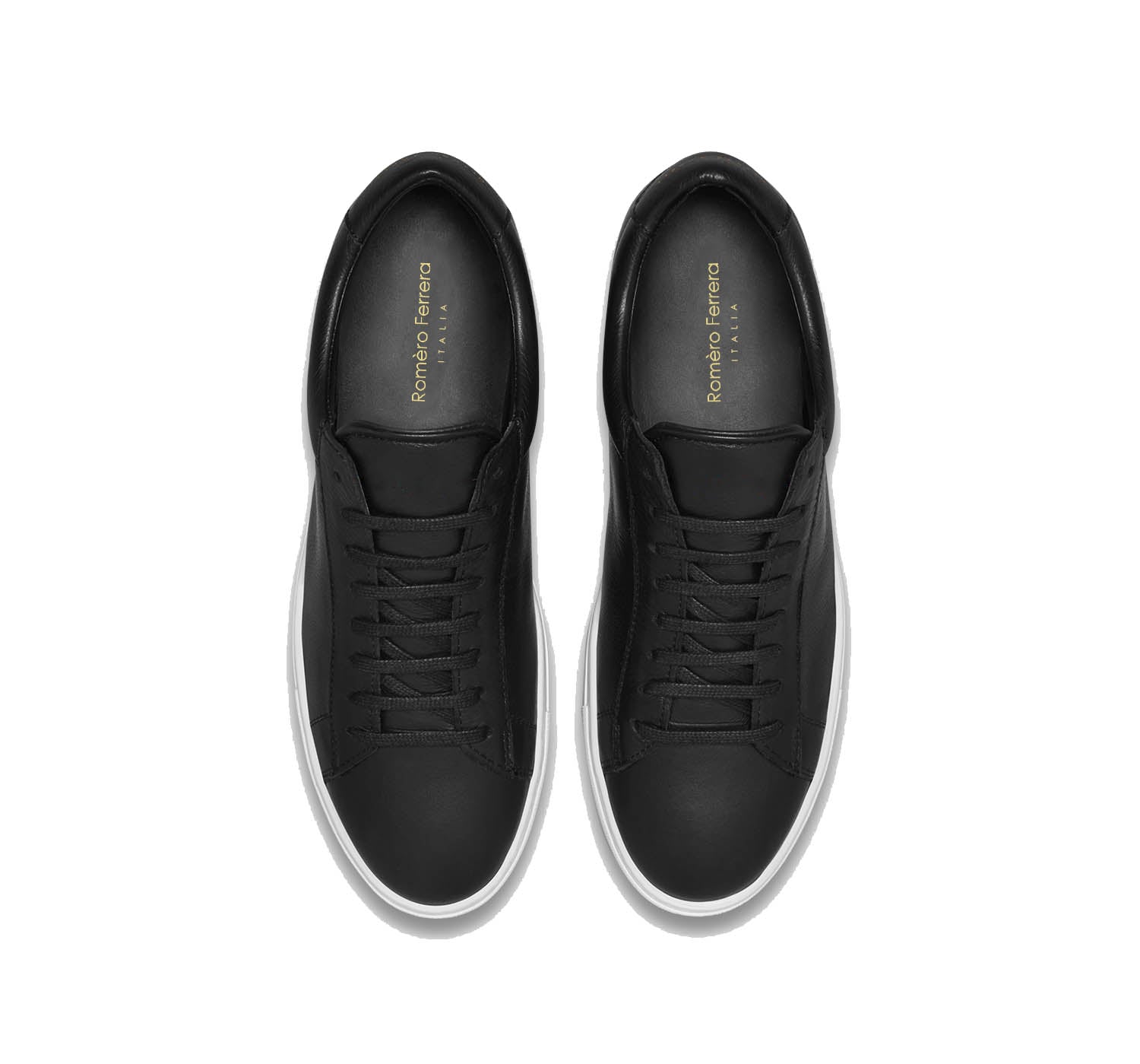 Black Leather Low Top Lace Up Sneaker for Men. White Comfortable Cup Sole.