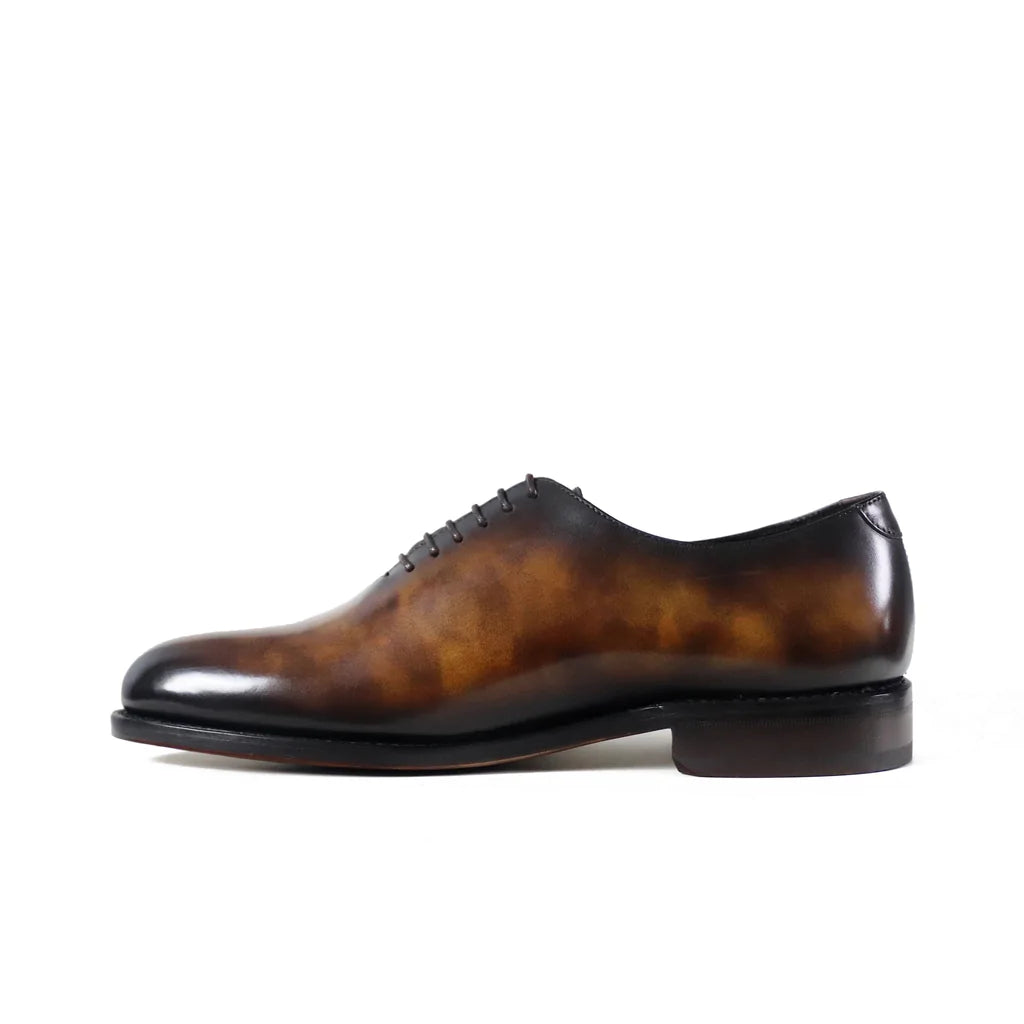 Tan Leather Wholecut Patina Oxford Shoes for Men | Romèro Ferrera